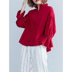 Jacquard Falbala Puff Sleeves Blouse