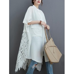 Loose Split-Joint Hollow Solid Long Blouse