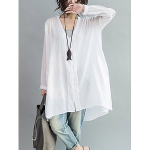 Original Solid Sun-Protection V-Neck Blouse Tops