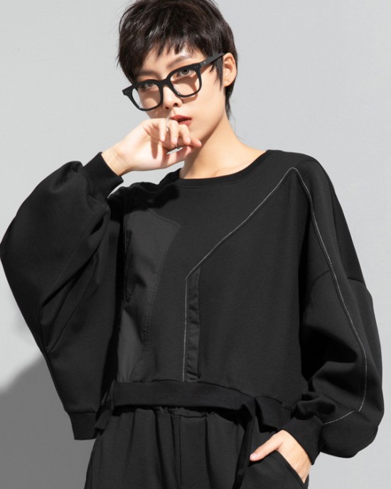 Fashion Batwing Sleeves Irregularity Solid Color Round-Neck Sweatshirt Tops