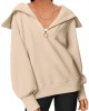 Solid Color Zipper Long Sleeves Loose Lapel Sweatshirt Tops