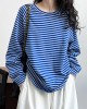 Contrast Color Striped Long Sleeves Loose Round-neck Sweatshirt Tops