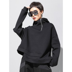 Stylish Black Asymmetric Zipper Hoodies