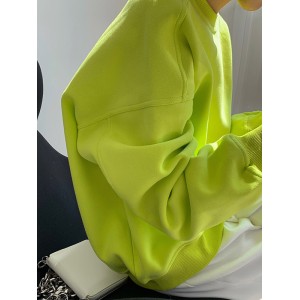 Stylish Fluorescent Green&Black Loose Casual Round-Neck Sweatshirt