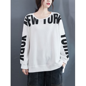 Stylish Letter Print Round-Neck Sweatshirt