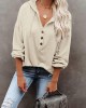 Loose Casual 7 Colors Buttoned Drawstring Hooded V-Neck Long Sleeves Hoodies