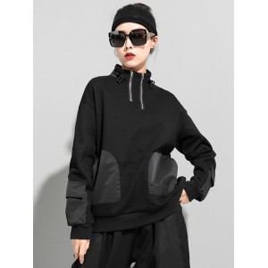 Urban Punk Stand Collar Split-Joint Zipper Sweatshirt