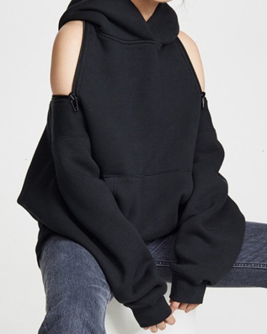 Casual Loose Solid Color Hoodies Top