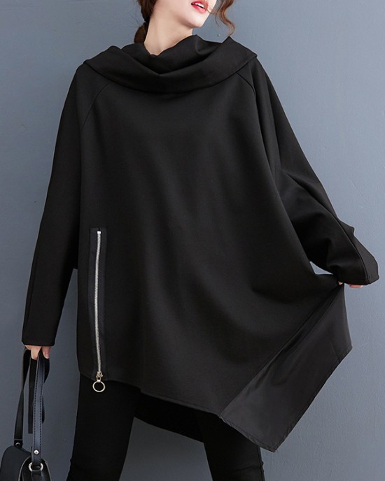 Original Loose Irregular Zipper Long Sleeves Sweatshirt