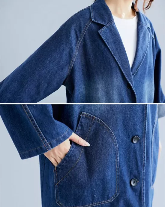 Original Lapel Long Sleeve Denim Outerwear&Trench