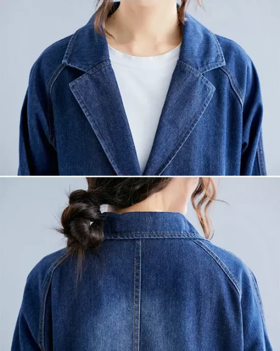 Original Lapel Long Sleeve Denim Outerwear&Trench