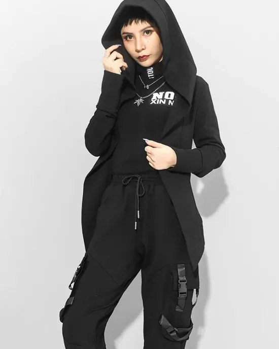 Original Solid Irregularity Elasticity Hooded Outwear