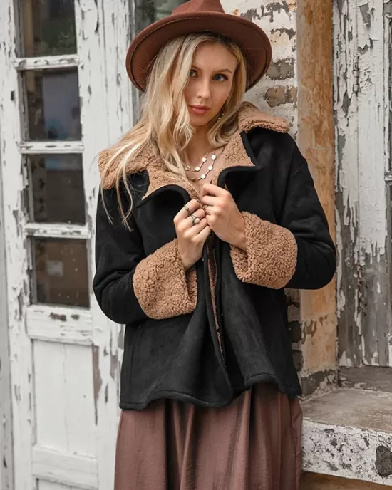 Casual Loose Solid Color Lapel Collar Jackets&Coat