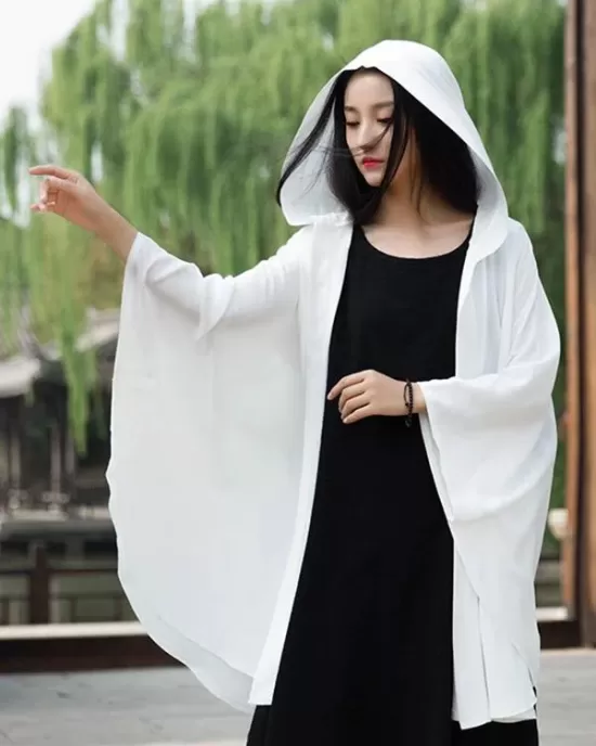 Simple Solid Loose Batwing Sleeve Hood Cape