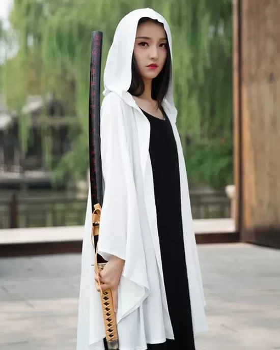 Simple Solid Loose Batwing Sleeve Hood Cape