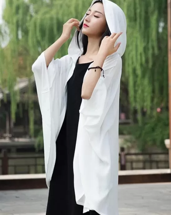 Simple Solid Loose Batwing Sleeve Hood Cape