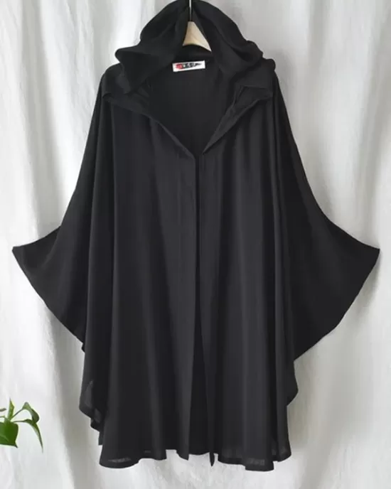 Simple Solid Loose Batwing Sleeve Hood Cape