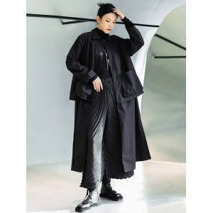 Loose Split-Joint Black False Two Trench Coat