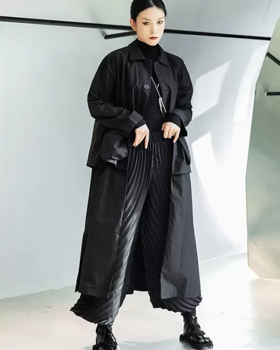 Loose Split-Joint Black False Two Trench Coat