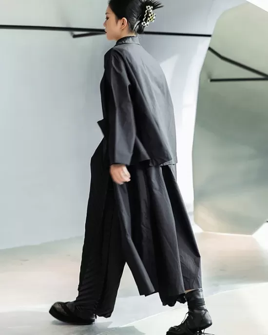 Loose Split-Joint Black False Two Trench Coat