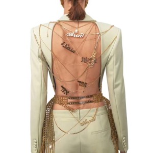 Backless Chains Long Sleeves Notched Collar Outerwear Blazer