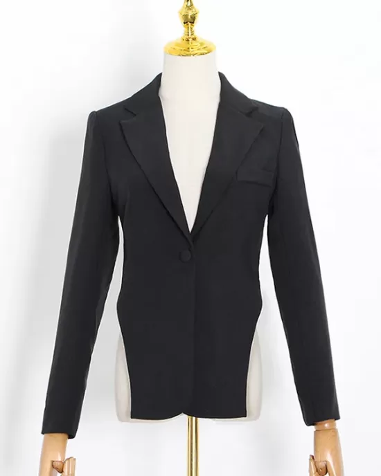 Backless Chains Long Sleeves Notched Collar Outerwear Blazer