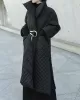 Black Rhombic Split-Side High Collar Long Coat