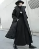 Black Rhombic Split-Side High Collar Long Coat