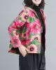 Artistic Retro Velvet Floral Printed Zipper Hooded Long Sleeves Outwear