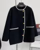 Asymmetric Buttoned Pockets Split-Joint Long Sleeves Loose Round-Neck Woolen Coat