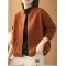 Artistic Retro Loose Long Sleeves Buttoned Solid Color Stand Collar Outerwear