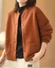 Artistic Retro Loose Long Sleeves Buttoned Solid Color Stand Collar Outerwear