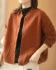 Artistic Retro Loose Long Sleeves Buttoned Solid Color Stand Collar Outerwear