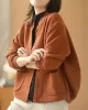 Artistic Retro Loose Long Sleeves Buttoned Solid Color Stand Collar Outerwear