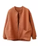 Artistic Retro Loose Long Sleeves Buttoned Solid Color Stand Collar Outerwear