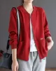 Simple Long Sleeves Loose Solid Color Zipper Stand Collar Outerwear