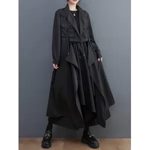 Loose Long Sleeves Drawstring Split-Joint Lapel Trench Coats