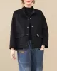 Vintage Long Sleeves Loose Buttoned Solid Color High-Neck Outerwear