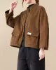 Vintage Long Sleeves Loose Buttoned Solid Color High-Neck Outerwear