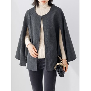 Casual Loose Solid Color Round-Neck Cape Outerwear