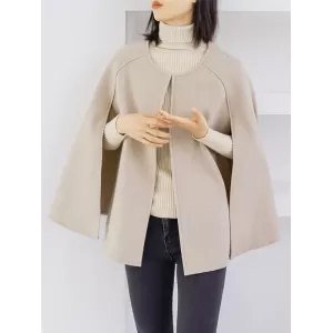 Casual Loose Solid Color Round-Neck Cape Outerwear