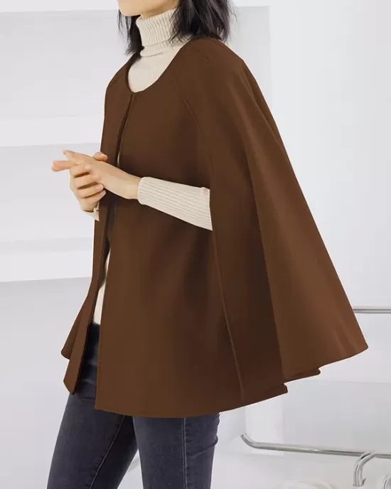 Casual Loose Solid Color Round-Neck Cape Outerwear