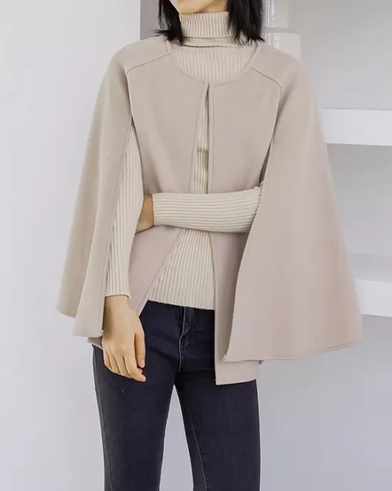 Casual Loose Solid Color Round-Neck Cape Outerwear