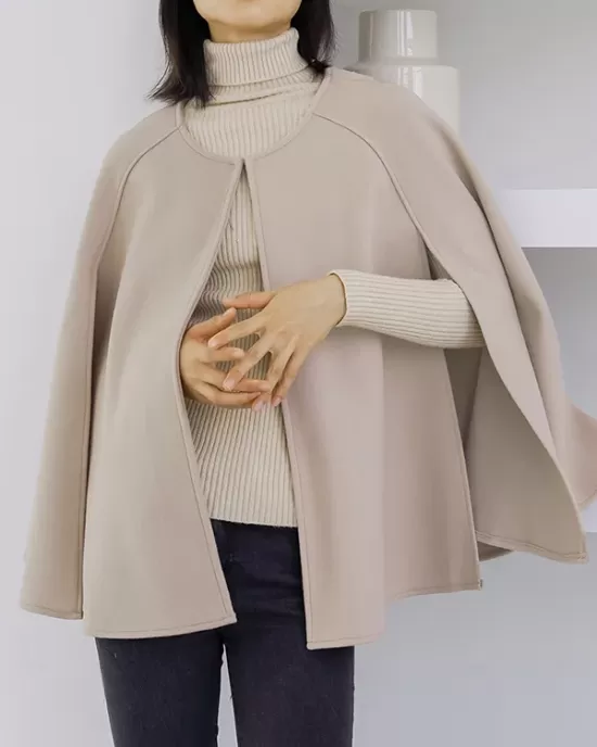 Casual Loose Solid Color Round-Neck Cape Outerwear