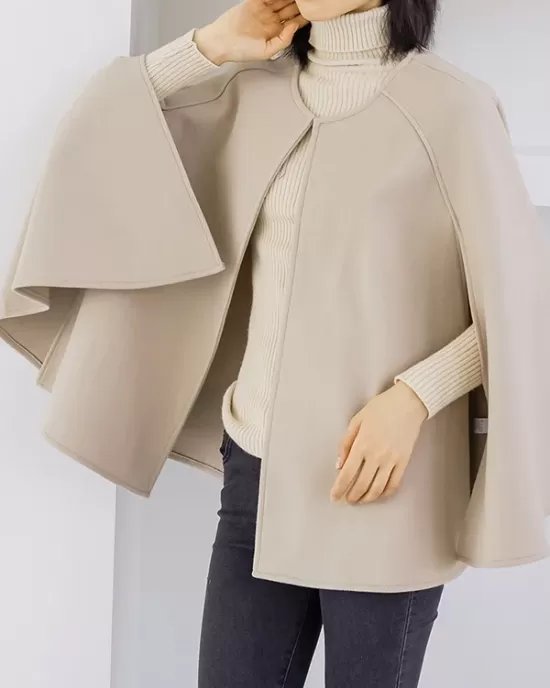 Casual Loose Solid Color Round-Neck Cape Outerwear