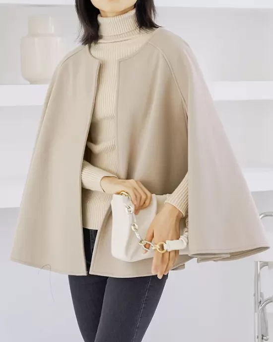 Casual Loose Solid Color Round-Neck Cape Outerwear