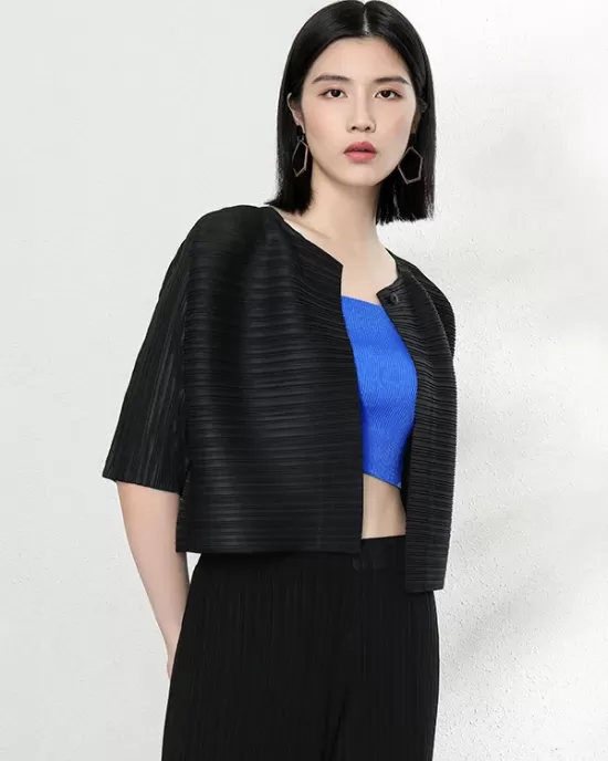 Casual Loose Half Sleeves Pleated Solid Color Outerwear