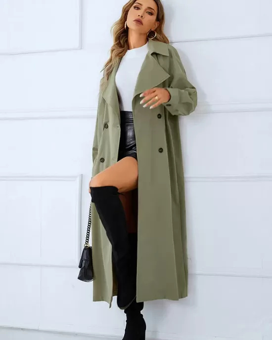 Loose Buckle Solid Color Lapel Collar Coat