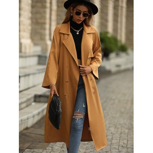 Casual Lace-Up Solid Lapel Collar Coat