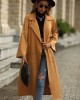 Casual Lace-Up Solid Lapel Collar Coat